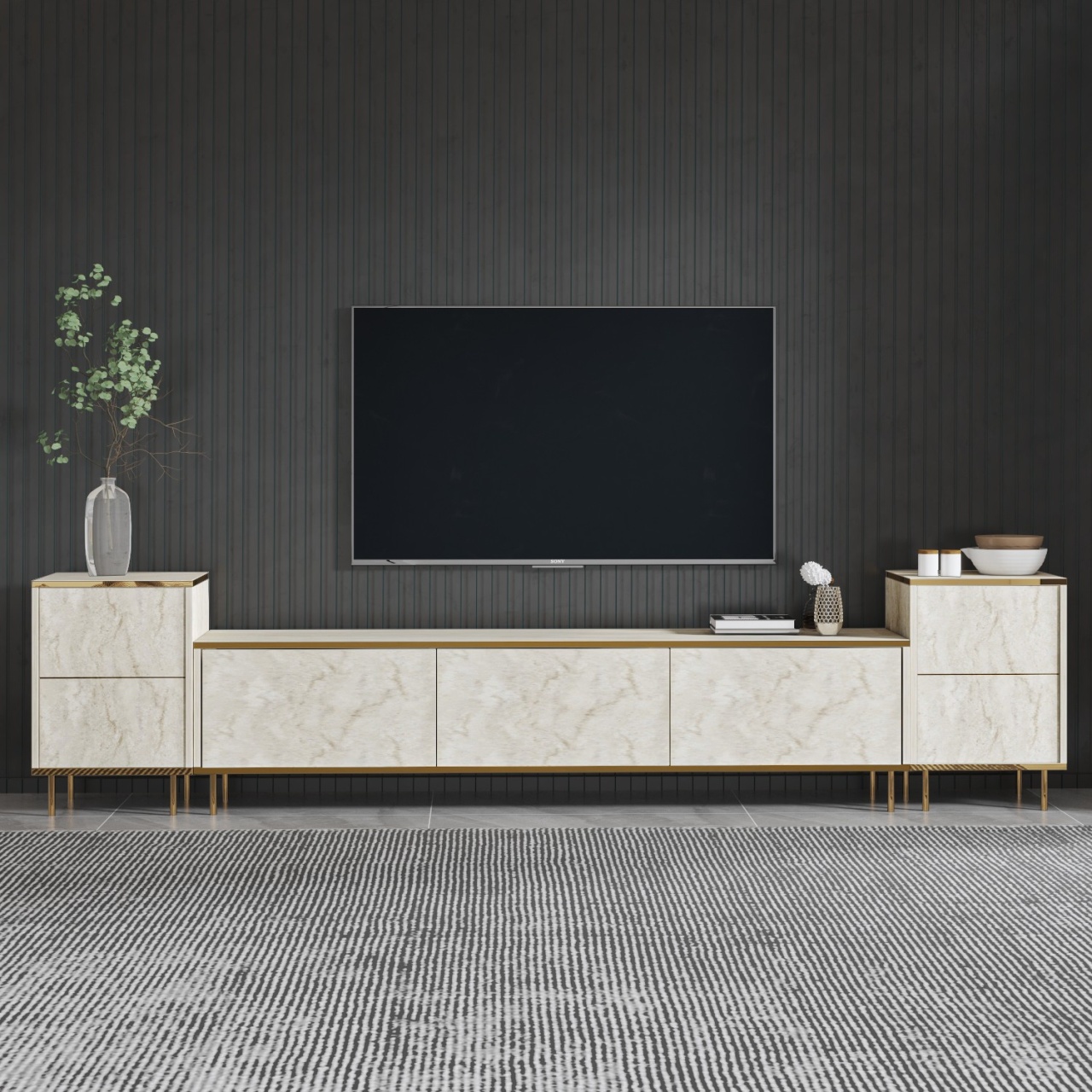 Unitate TV, Imaj Travertine, UnicUtil, Travertin-Auriu, Lățime: 180 cm, Înălțime: 45,2 cm, Adâncime: 35 cm - view 4