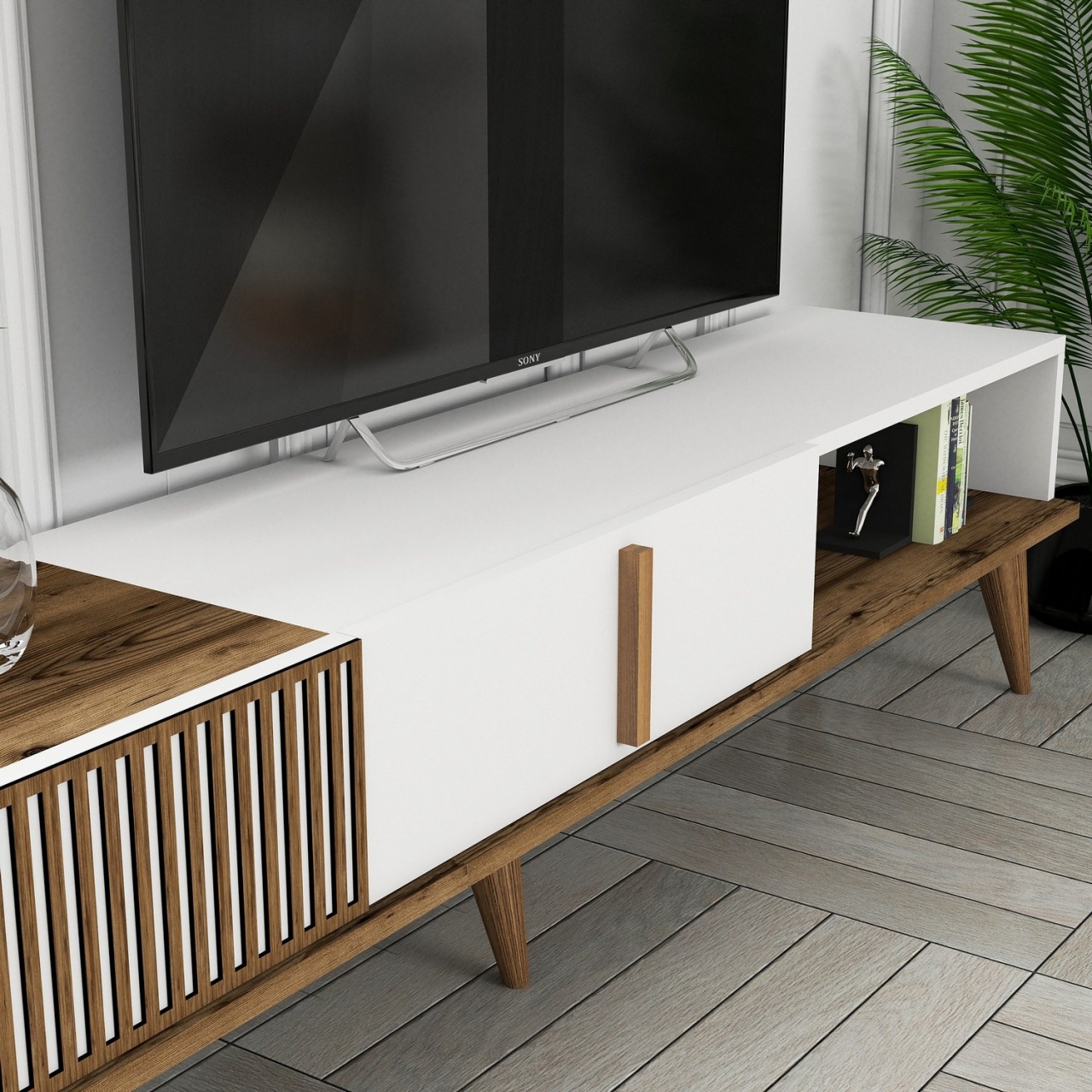 Unitate TV, Milan Tv, UnicUtil, Nuc-Alb, Lățime: 180 cm, Înălțime: 40 cm, Adâncime: 35 cm - view 5