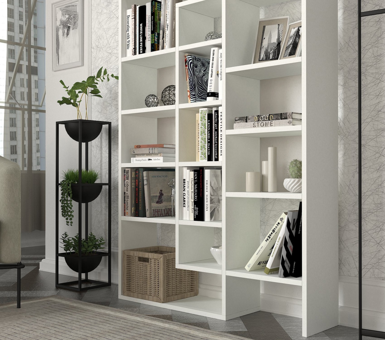 Biblioteca, Geo WhiteSpace, UnicUtil, 94.2 x 22 x 139.5 cm, Alb, UUBIB44 - 2 | YEO