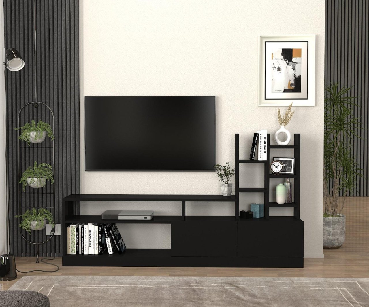 Biblioteca Living UnicUtil,164 x 25 x 91 cm, Negru, front PAL