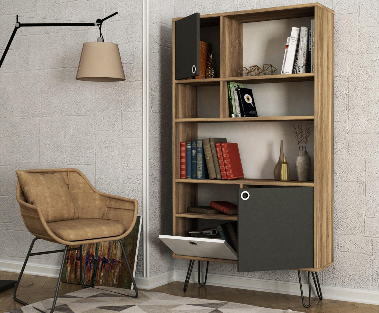 Biblioteca, Style Hub, UnicUtil, 90 x 25 x 160 cm, Nuc - imagine 4