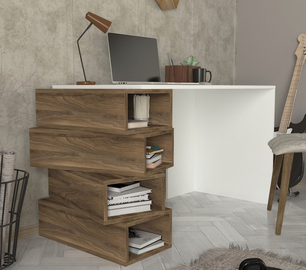 Birou, Geo BrownSpace, UnicUtil, 130 x 60 x 75 cm, Alb si Maro - imagine 3