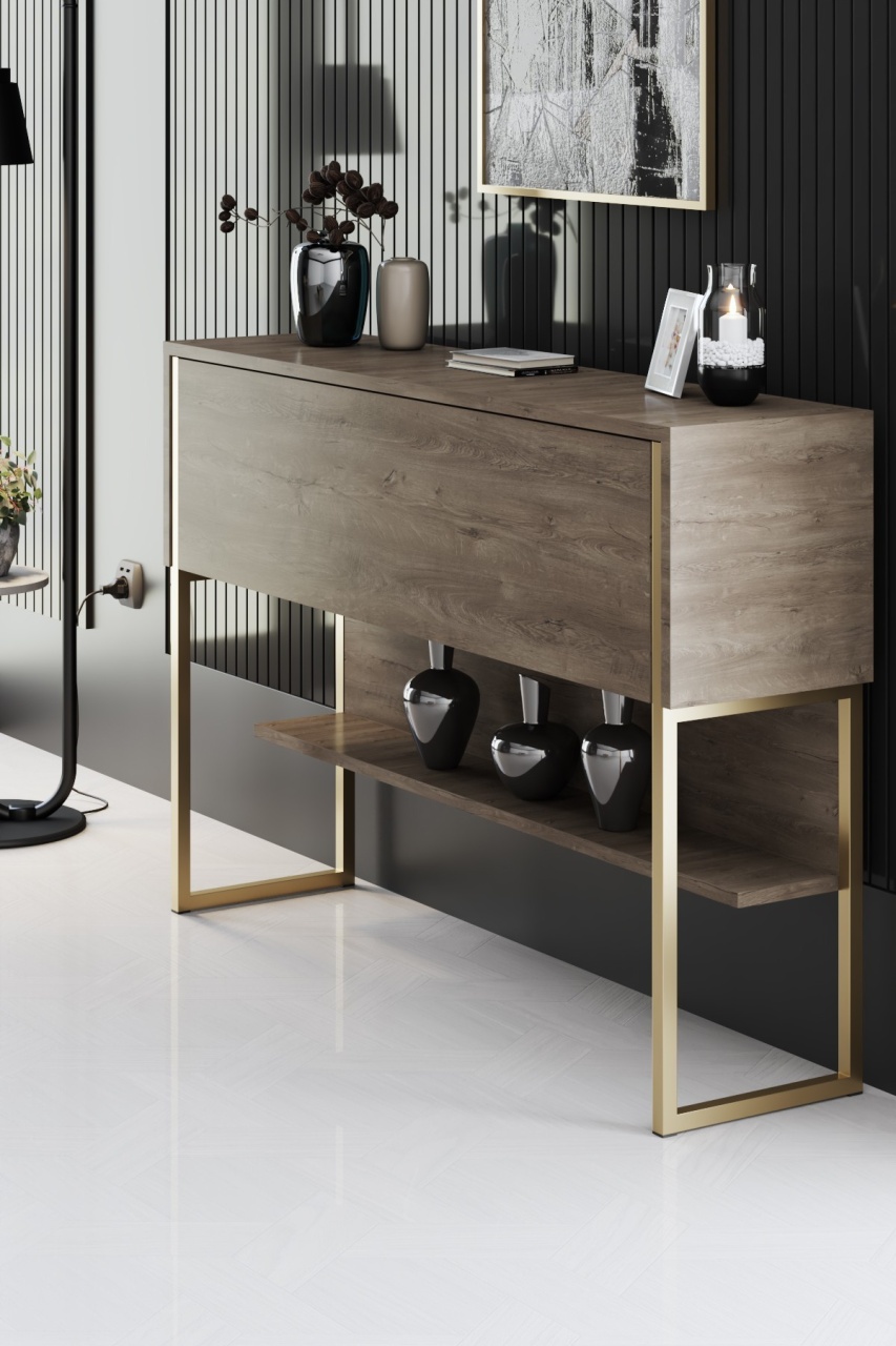 Comodă, Luxe Gold, UnicUtil, Auriu-Nuc, Lățime: 120 cm, Înălțime: 80 cm, Adâncime: 30 cm - view 2