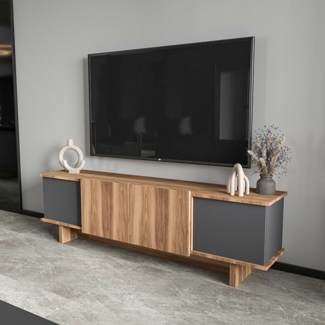 Comoda TV, Diana Anthracite, UnicUtil, Antracit-Nuc, Lățime: 180 cm, Înălțime: 50 cm, Adâncime: 33 cm - imagine 2