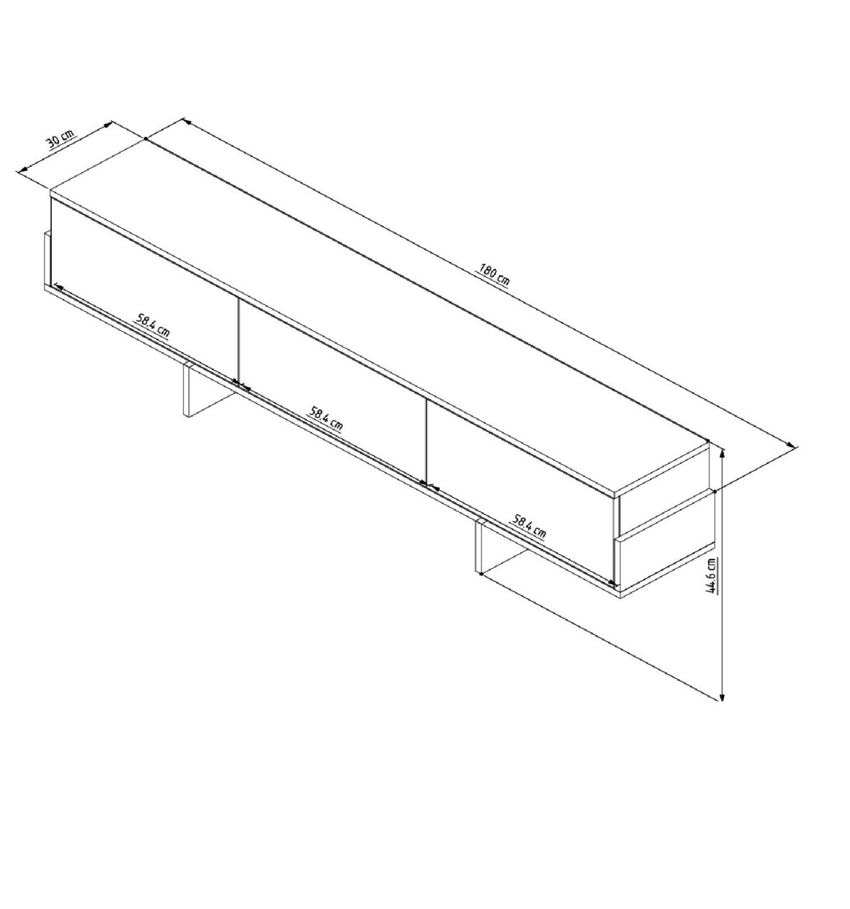 Comoda TV, Hege White, UnicUtil, Alb-Stejar Safir, Lățime: 180 cm, Înălțime: 44,6 cm, Adâncime: 30 cm - view 7