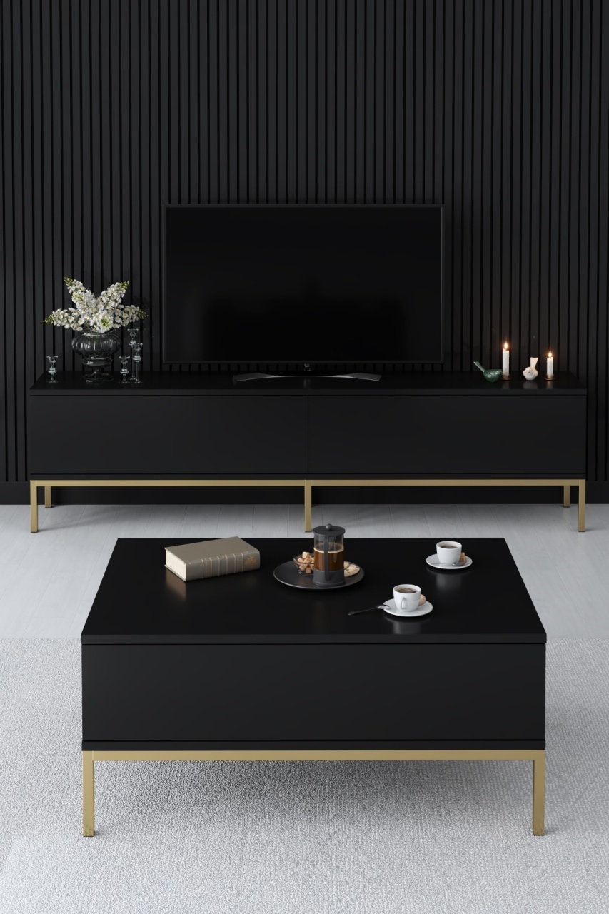 Comoda TV, Lord Black, UnicUtil, Negru-Auriu, Lățime: 180 cm, Înălțime: 47 cm, Adâncime: 30 cm, 618BLY1212 - view 4