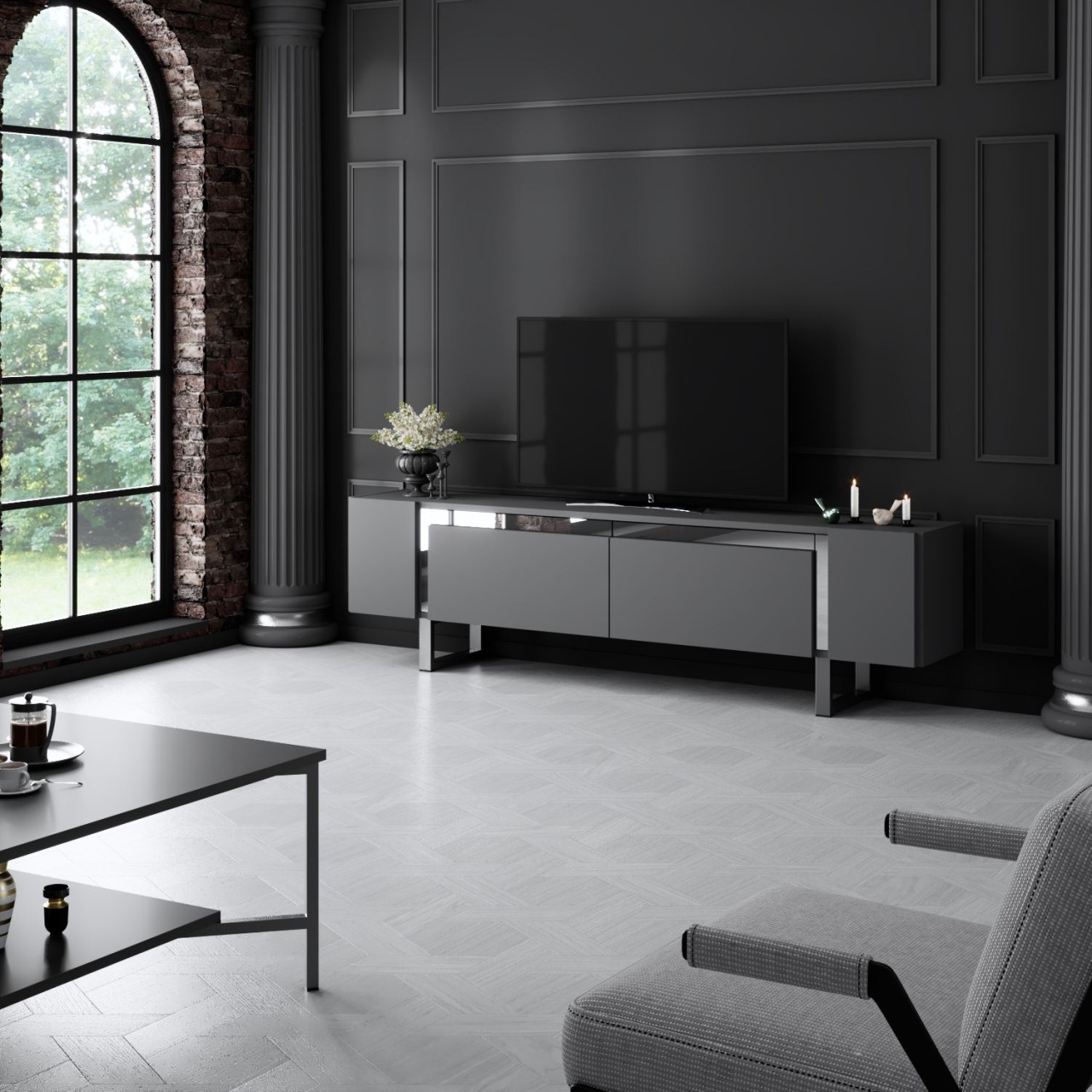 Comoda TV, Yildiz Anthracite, UnicUtil, Antracit-Argint, Lățime: 180 cm, Înălțime: 50 cm, Adâncime: 30 cm - imagine 5