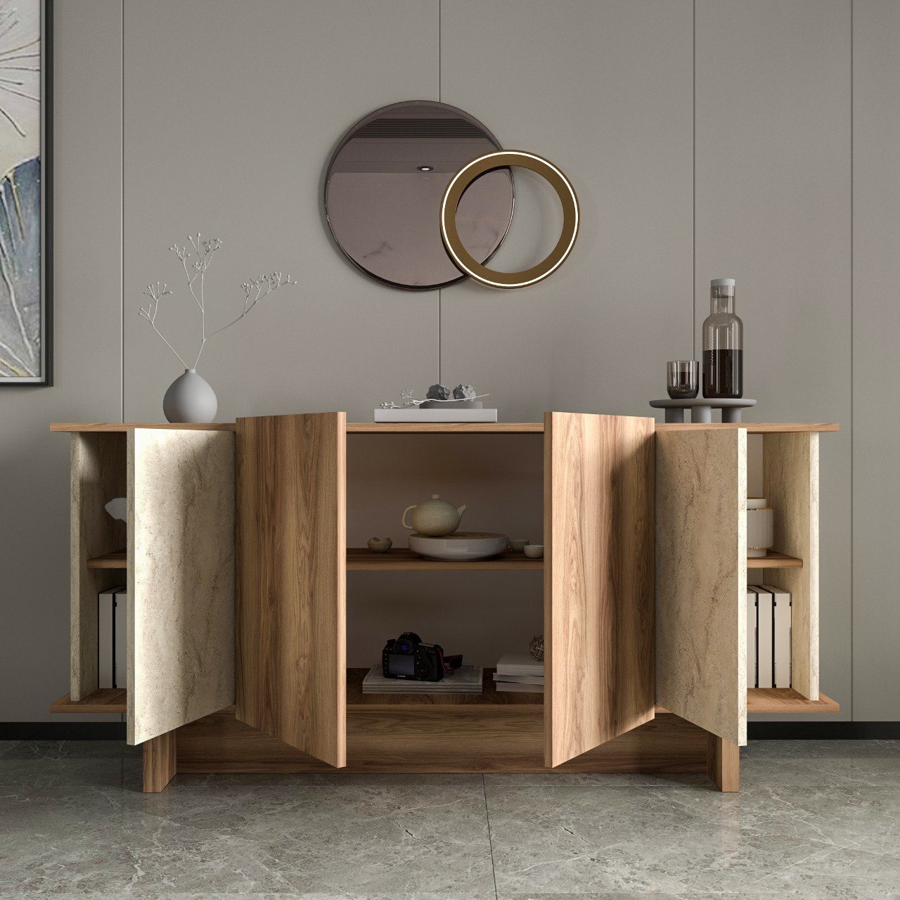 Consolă, Diana Travertine, UnicUtil, Travertin-Nuc, Lățime: 180 cm, Înălțime: 81 cm, Adâncime: 40 cm - view 5