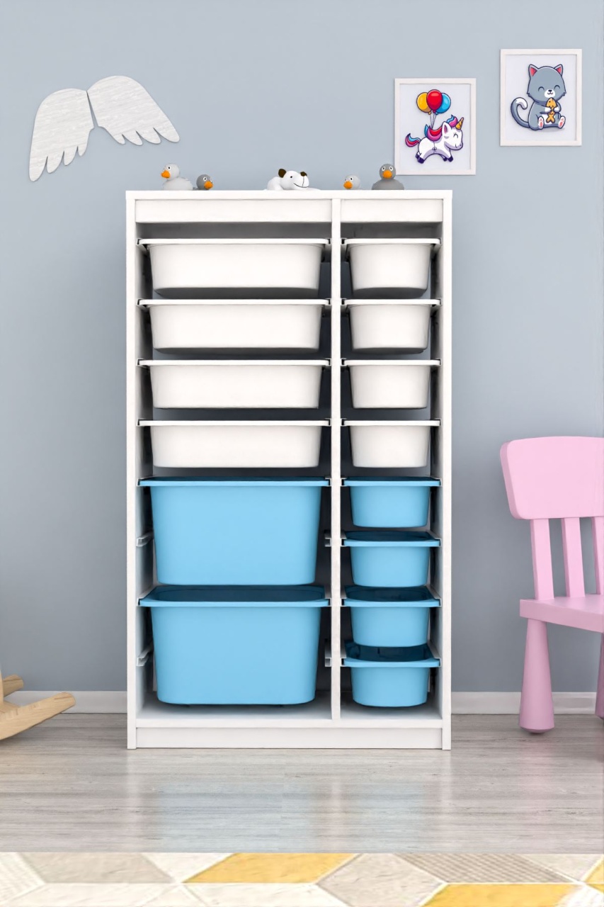 Dulap multifunctional, Echo thorn, UnicUtil, Culoarea Alb Albastru