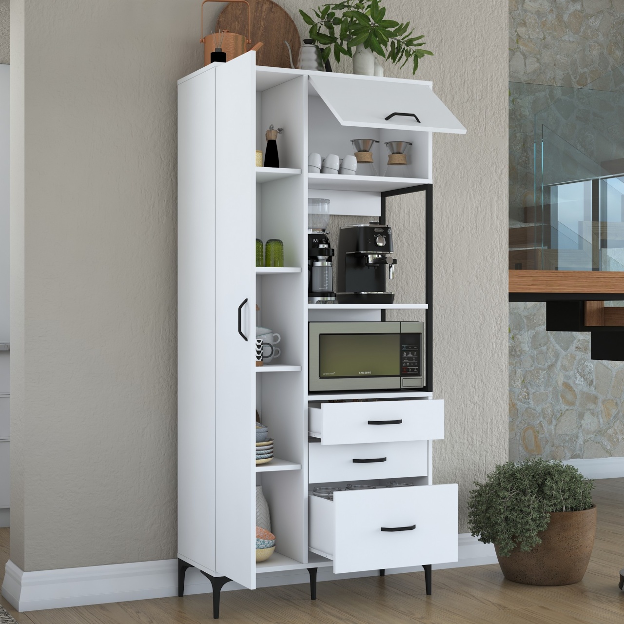 Dulap multifuncțional, Je112 2958, UnicUtil, Alb,Lățime: 90 cm, Înălțime: 198,6 cm, Adâncime: 40 cm - view 5