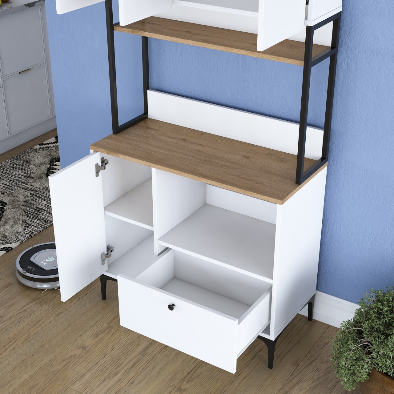 Dulap multifuncțional, Je159 3253, UnicUtil, Alb-Nuc, Lățime: 90 cm, Înălțime: 184,2 cm, Adâncime: 38 cm - view 8