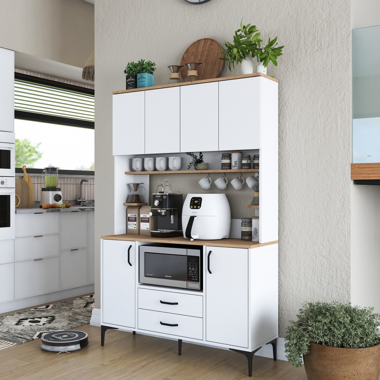 Dulap multifuncțional, Je168 3257, UnicUtil, Alb-Nuc, Lățime: 120 cm, Înălțime: 184,2 cm, Adâncime: 40 cm - view 3