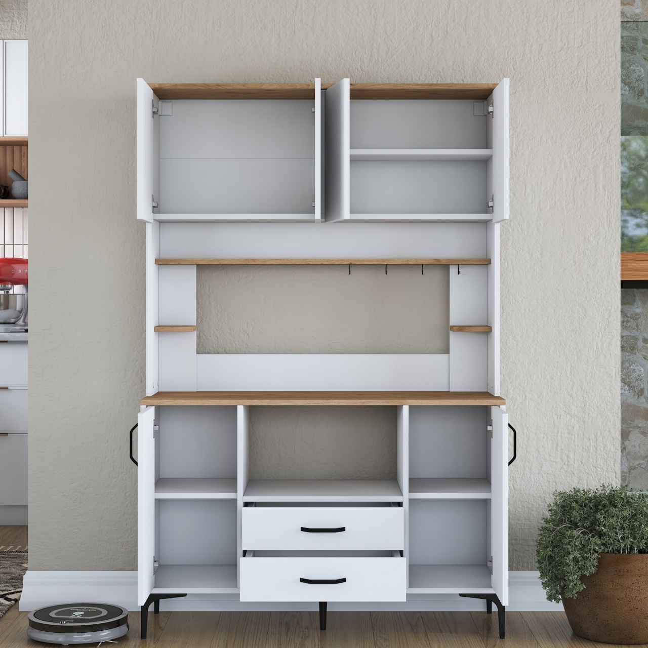 Dulap multifuncțional, Je168 3257, UnicUtil, Alb-Nuc, Lățime: 120 cm, Înălțime: 184,2 cm, Adâncime: 40 cm - view 7