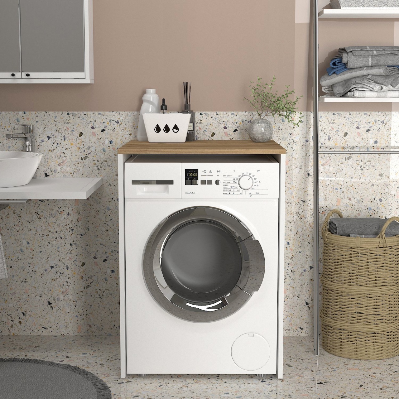 Dulap pentru mașina de spălat din pal melaminat Emorra – design funcțional pentru organizare eficientă, 65 x 60 x 91.8 cm, UUORG55 - 2 | YEO