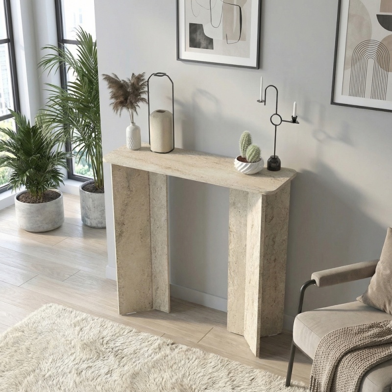 Masă decor, Mara Traverten Dresser, UnicUtil, Travertin, 90 cm - imagine 2