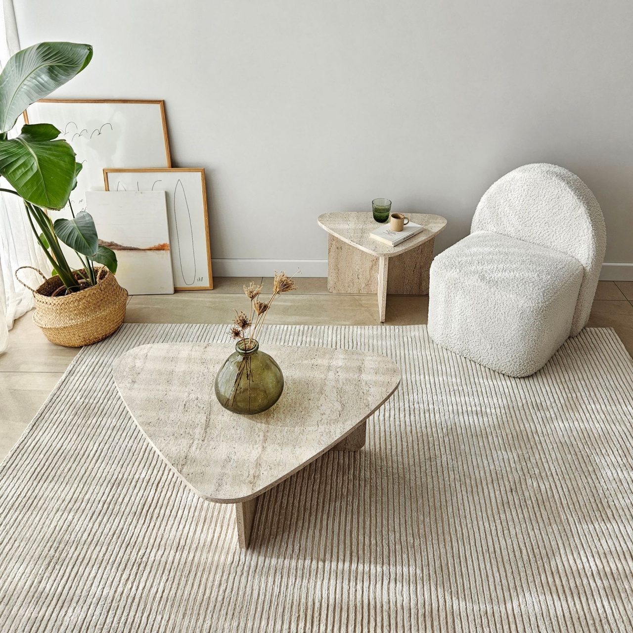 Set de măsuțe de cafea, Ballare Set, UnicUtil, Travertin, Lățime: 90 cm, Înălțime: 35 cm, Adâncime: 60 cm - view 2