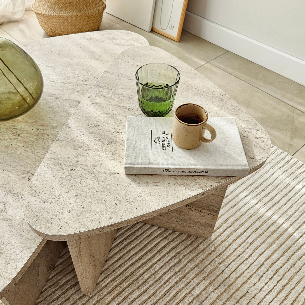 Set de măsuțe de cafea, Ballare Set, UnicUtil, Travertin, Lățime: 90 cm, Înălțime: 35 cm, Adâncime: 60 cm - view 4