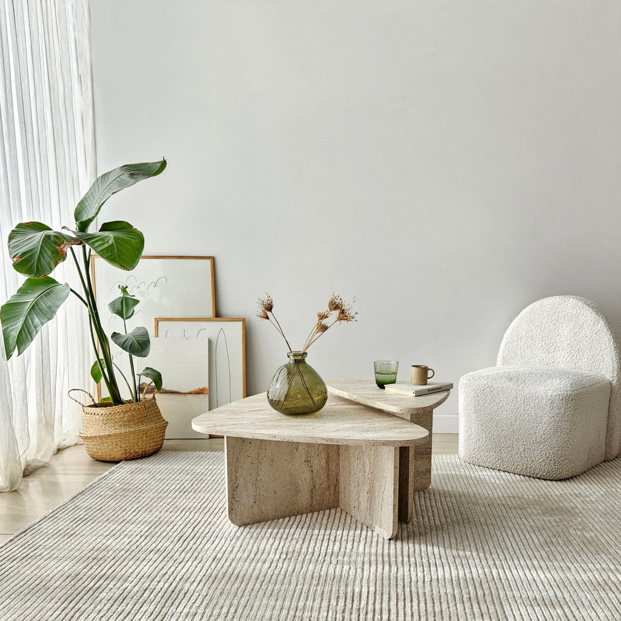 Set de măsuțe de cafea, Ballare Set, UnicUtil, Travertin, Lățime: 90 cm, Înălțime: 35 cm, Adâncime: 60 cm - view 8