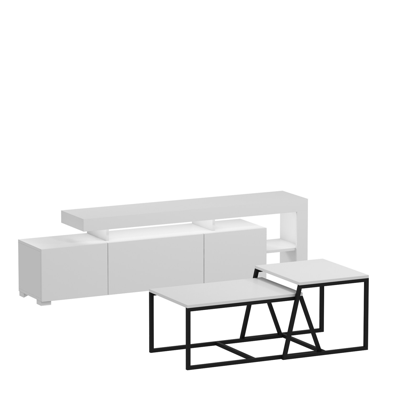 Set de mobilier pentru living, Beliz White, UnicUtil, Alb, Lățime: 192 cm, Înălțime: 53 cm, Adâncime: 37 cm - view 5