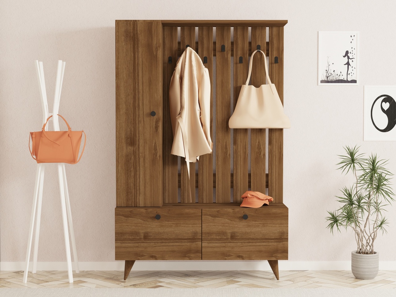 Stand de hol, Lala Walnut, UnicUtil, Nuc, Lățime: 112 cm, Înălțime: 170 cm, Adâncime: 35 cm - imagine 4
