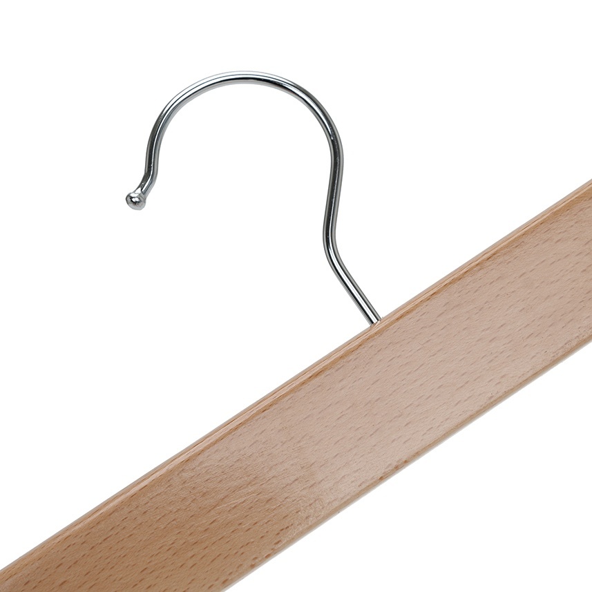 Umeraș de lux din lemn de fag cu clipsuri metalice, pentru pantaloni, Natur, 1 bucata - imagine 5