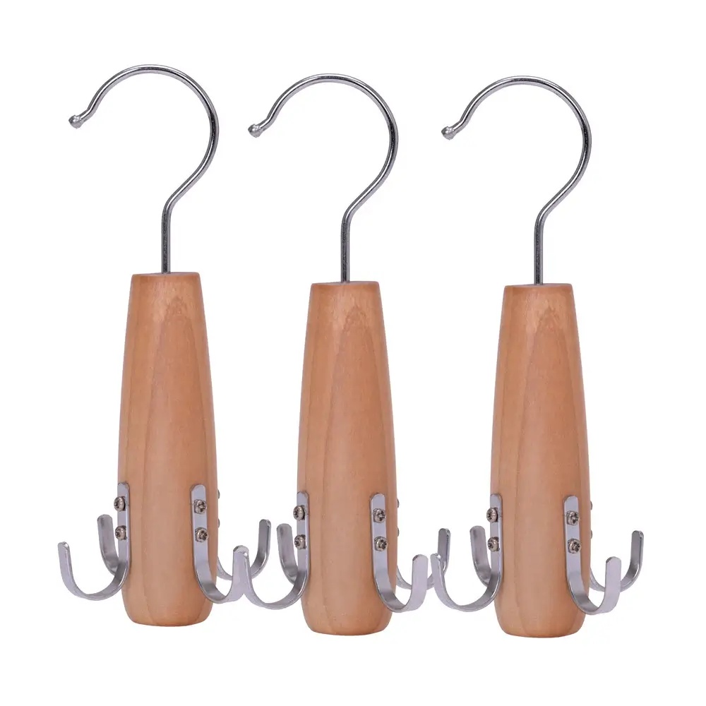 Umeraș din lemn cu 4 agățători, pentru curele, Natur, 1 bucata - imagine 2