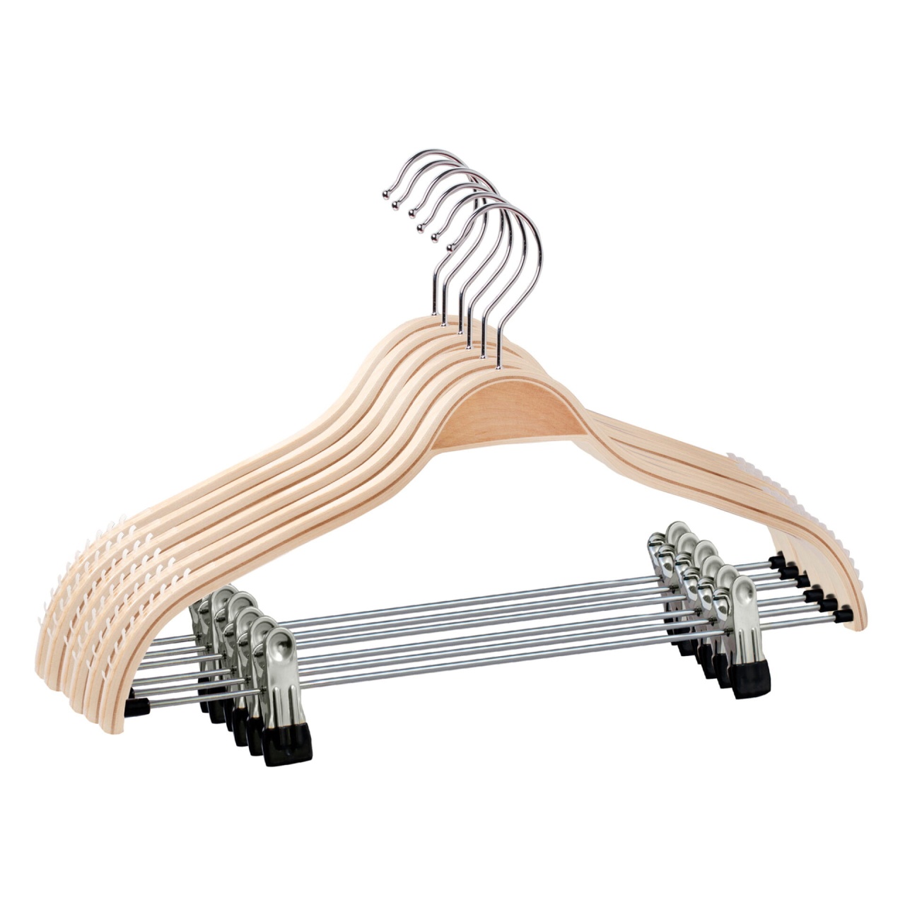 Umeraș din lemn cu clipsuri metalice, Natur, 1 bucata - imagine 2