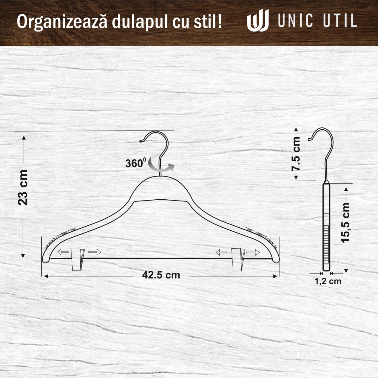 Umeraș din lemn cu clipsuri metalice, Natur, 1 bucata - imagine 5