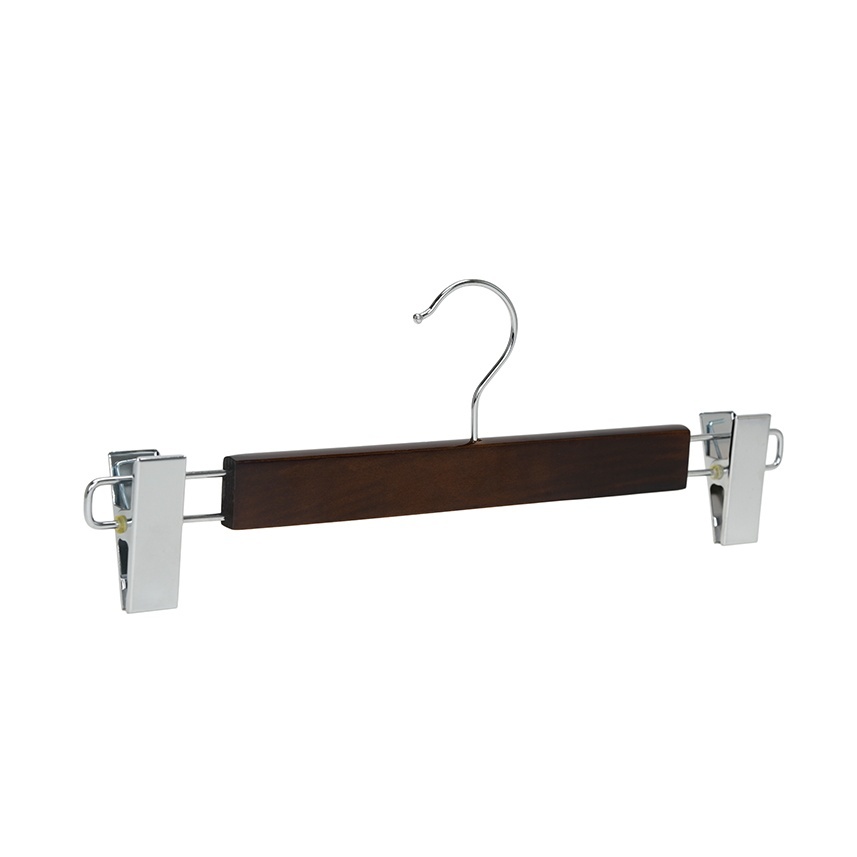 Umeraș din lemn cu clipsuri metalice, pentru pantaloni, Vintage, 1 bucata