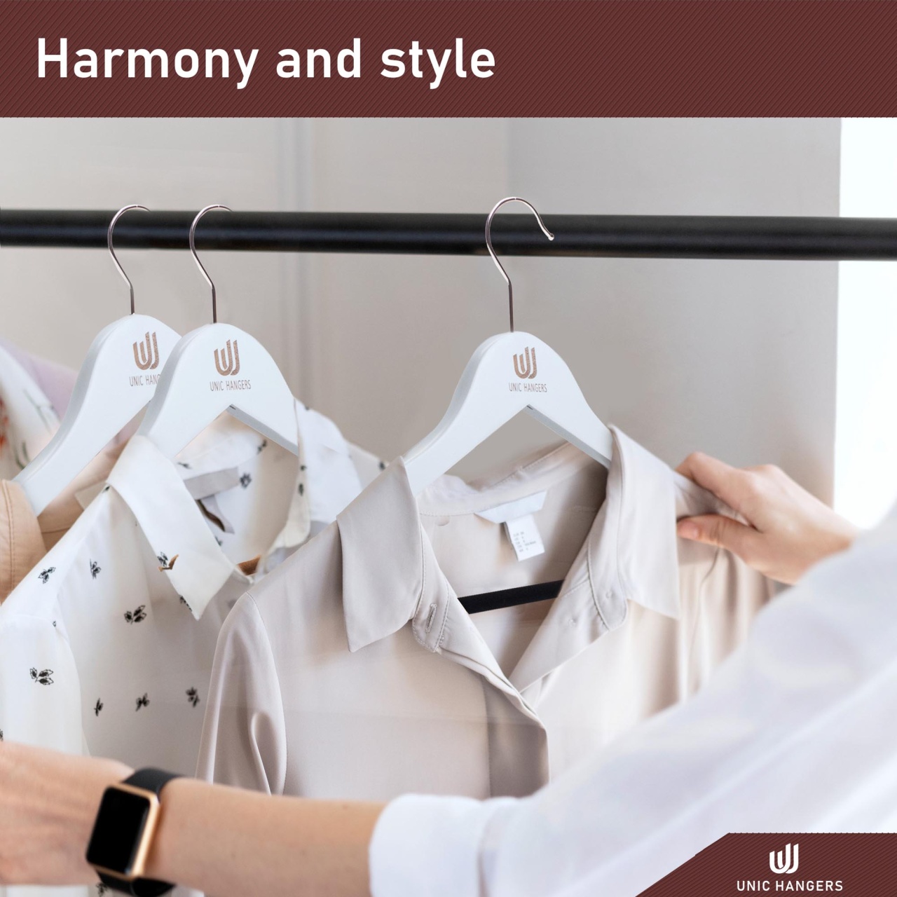 Umeraș din lemn cu margini de catifea, Alb-Negru, 1 bucata - imagine 5