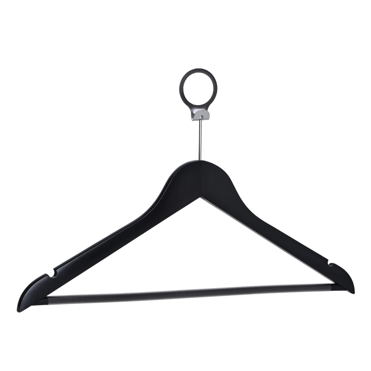 Umeraș hotelier din lemn negru cu cârlig antifurt si bară pentru pantaloni - ideal pentru cămăși, bluze, pantaloni, tricouri și rochii