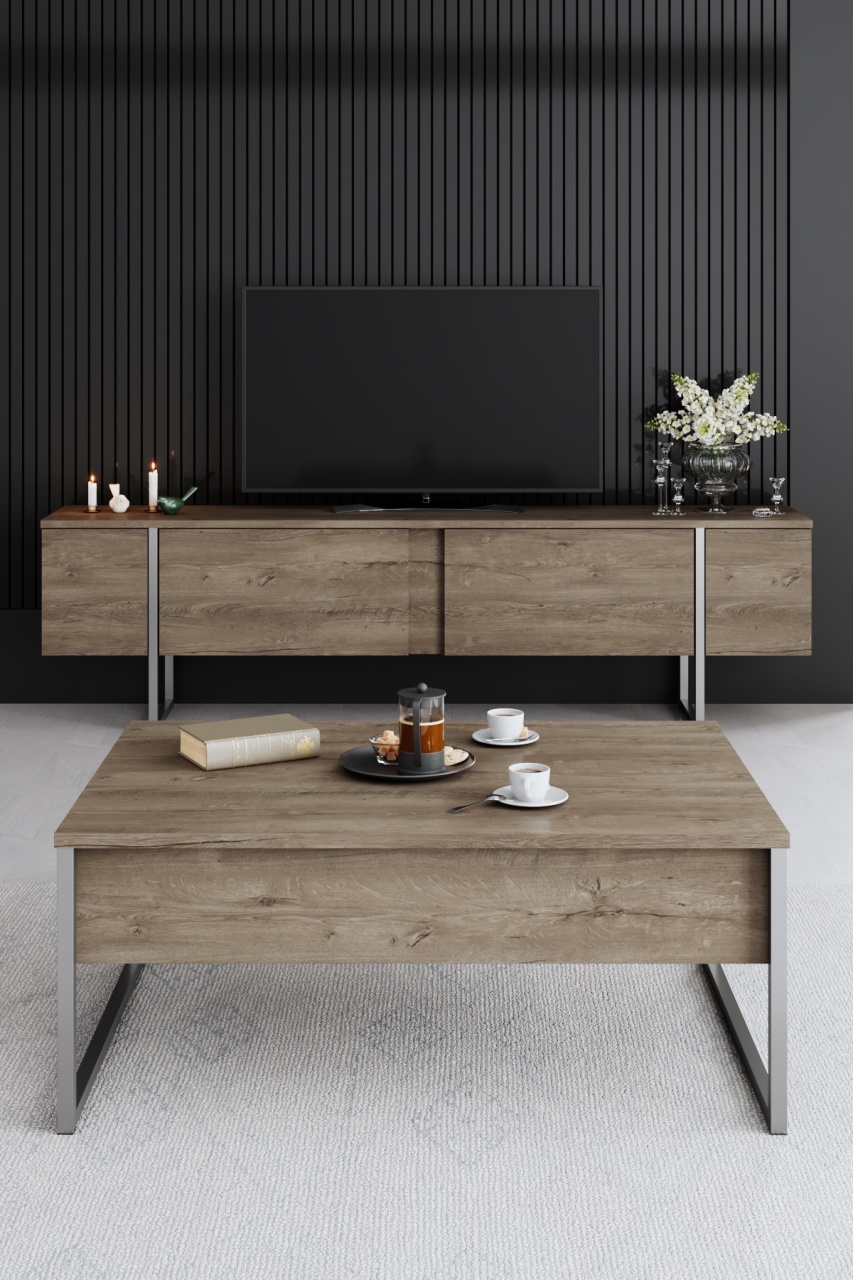 Unitate TV, Luxe Walnut, UnicUtil, Nuc-Argint, Lățime: 180 cm, Înălțime: 50 cm, Adâncime: 30 cm, 618BLY1252 - view 2
