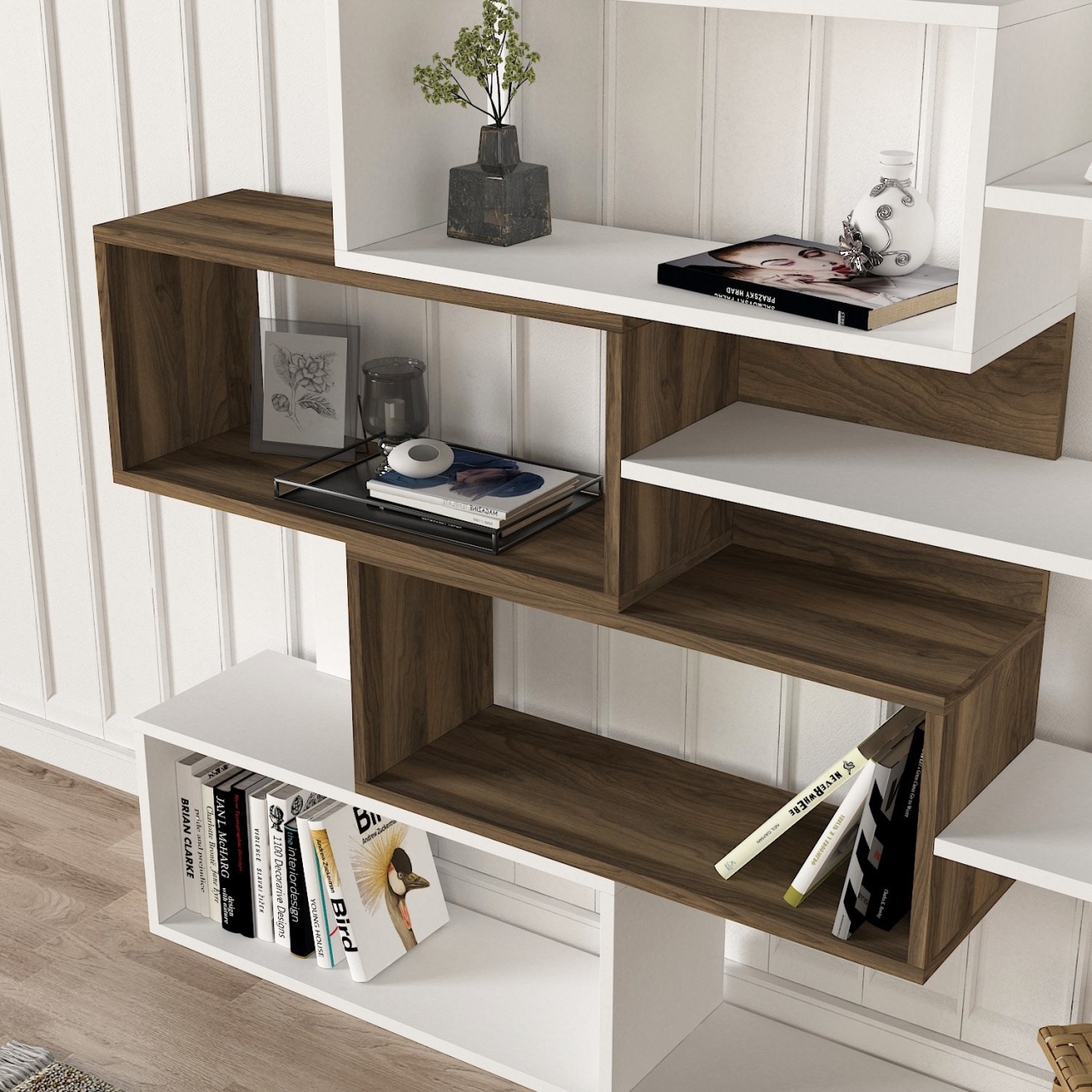 Biblioteca, Urban Chic, UnicUtil, 139.1 x 25 x 151.2 cm, Alb-Maro - imagine 4