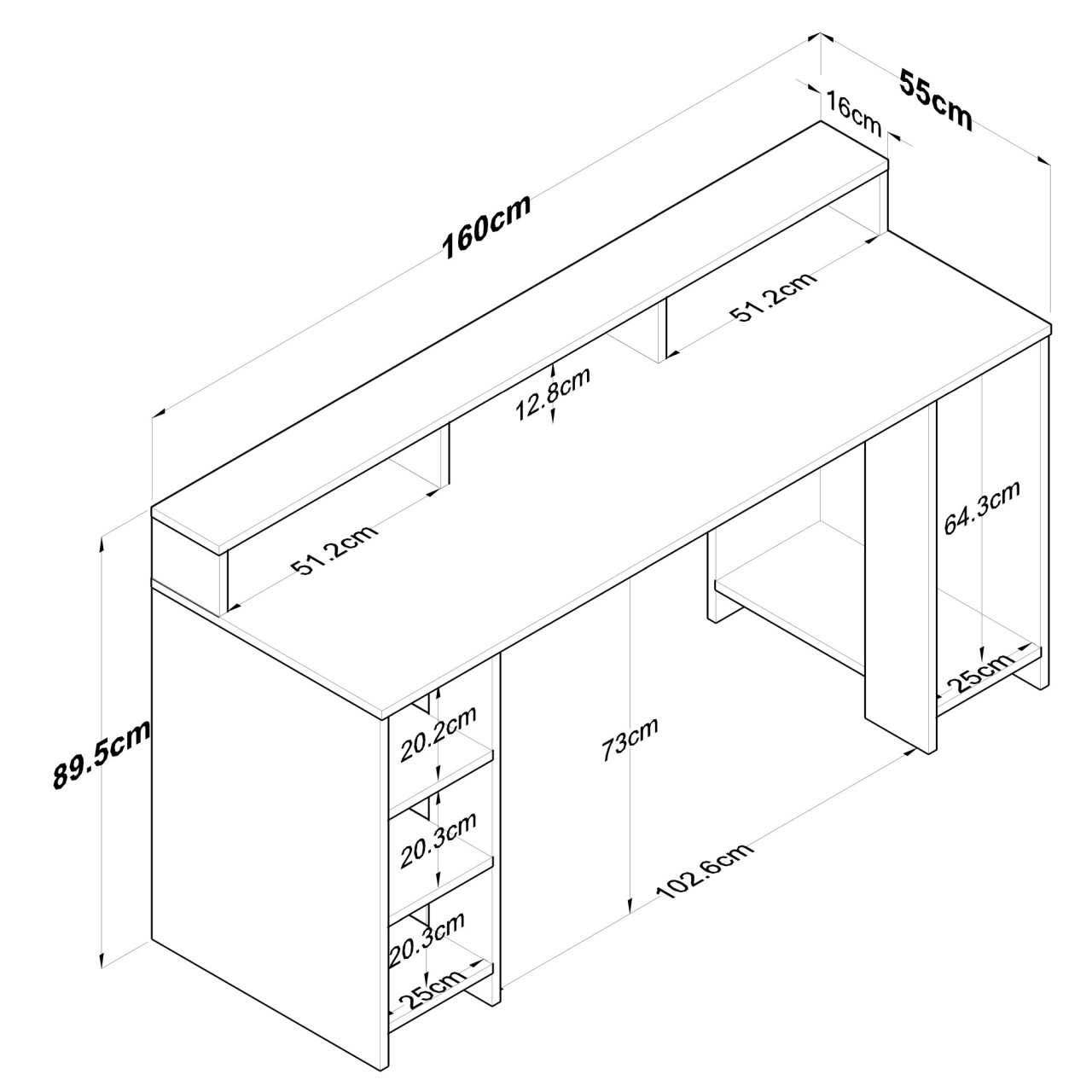 Birou de studiu, Ha110 2629, UnicUtil, Nuc-Antracit, Lățime: 160 cm, Înălțime: 89,5, cm Adâncime: 55 cm - view 8