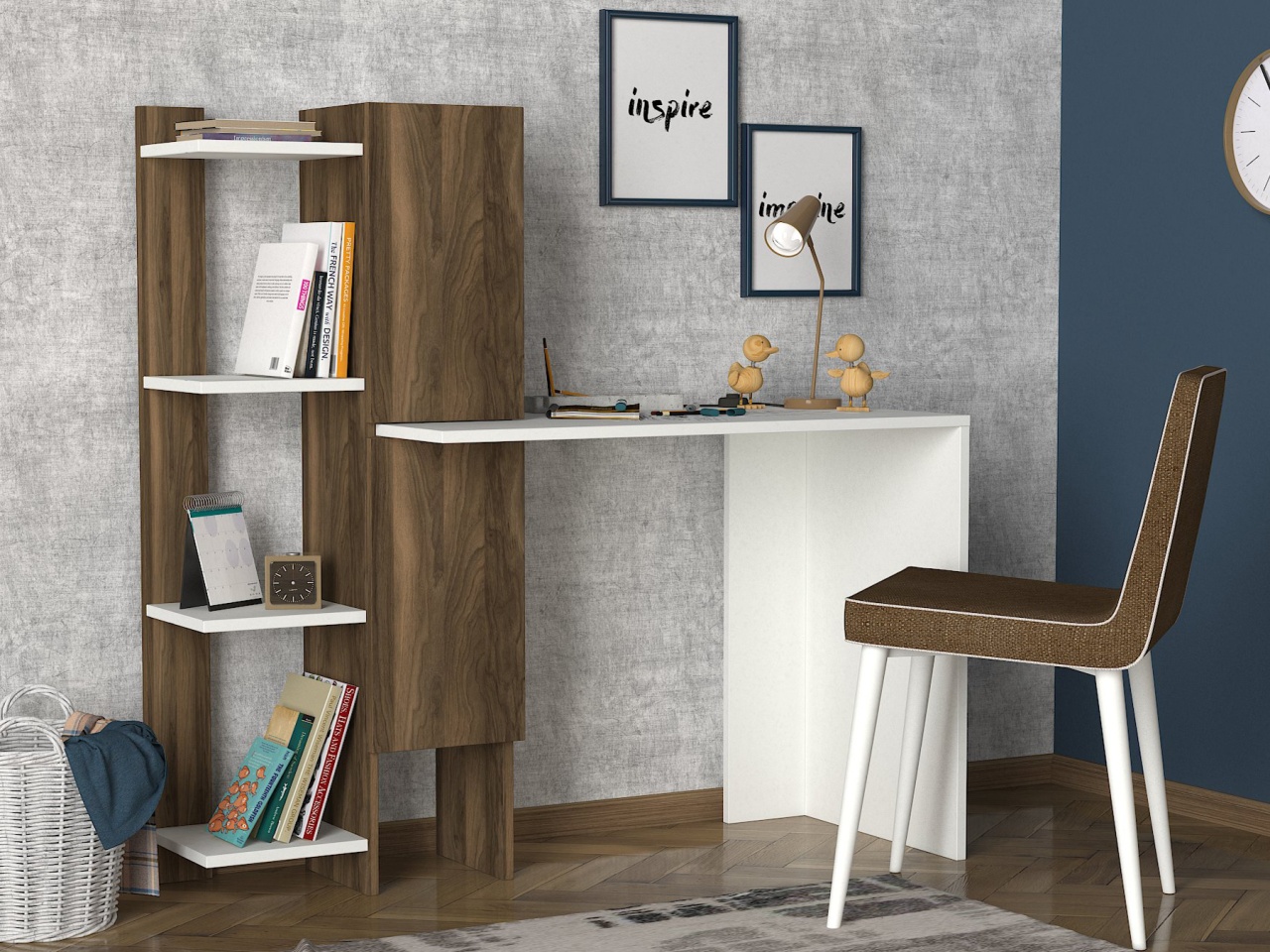 Birou, Elegant Space, UnicUtil, 116.7 x 45 x 120 cm, Alb si Maro - imagine 7
