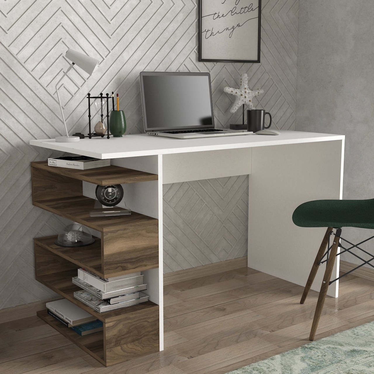 Birou, Modern BrownSpace, UnicUtil, 120 x 60 x 75 cm, Alb si Maro - imagine 3