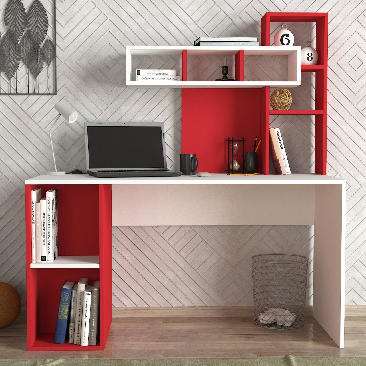 Birou, RedModular Harmony, UnicUtil, 140 x 60 x 153.8 cm, Alb și Roșu, UUDESK12