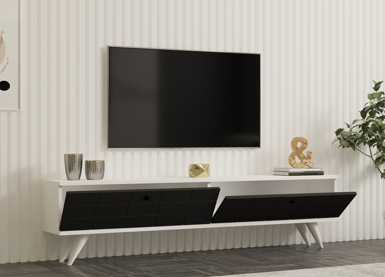 Comoda TV, Alberi Anthracite, UnicUtil, Antracit-Alb, Lățime: 160 cm, Înălțime: 35 cm, Adâncime: 25 cm - imagine 5