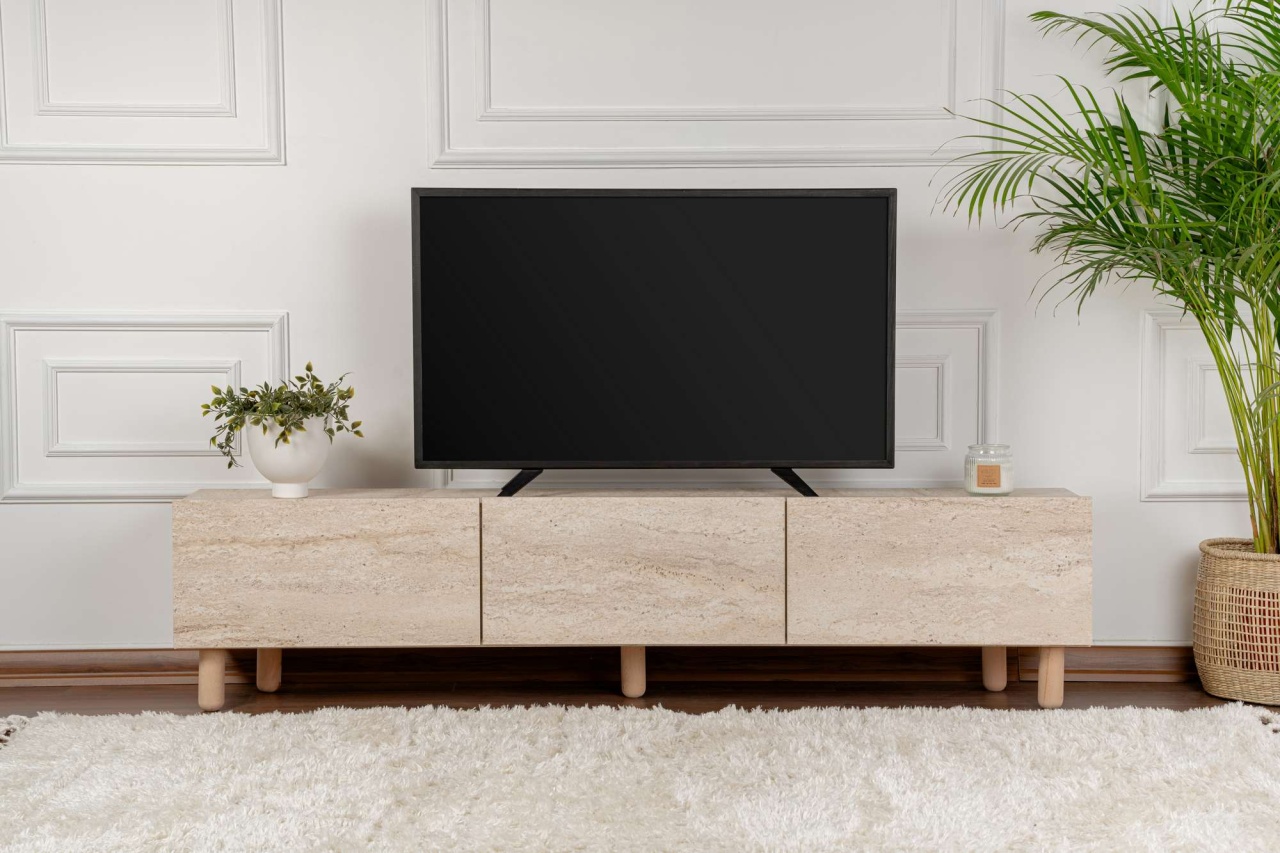 Comoda TV, Alvin Travertine, UnicUtil, Travertin, Lățime: 180 cm, Înălțime: 42 cm, Adâncime: 31,4 cm - view 2