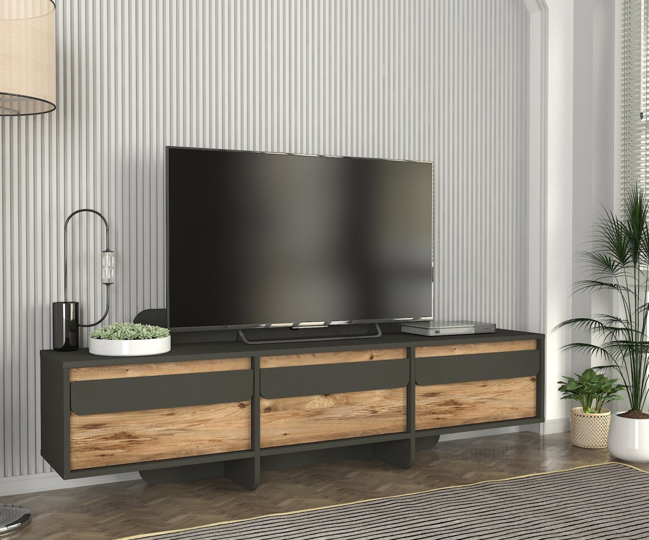 Comodă Tv Contemporary Line, 180 x 35 x 49, Antracit-Natur, UUTVU11, UnicUtil - 1 | YEO