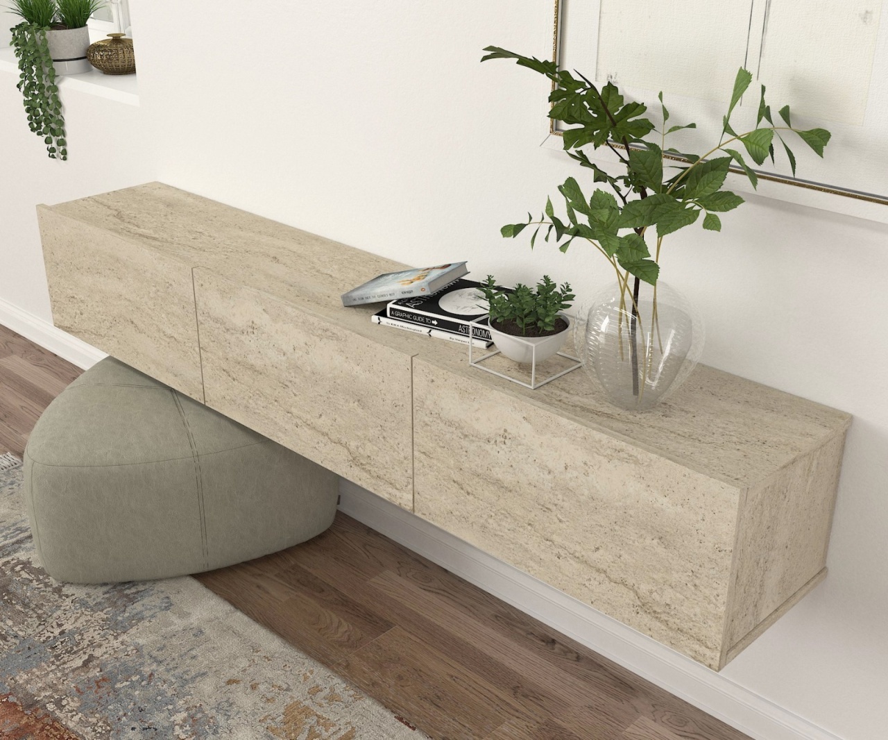 Comodă TV Damla, UNICUTIL, finisaj travertin și iluminare LED, pentru living modern - imagine 6