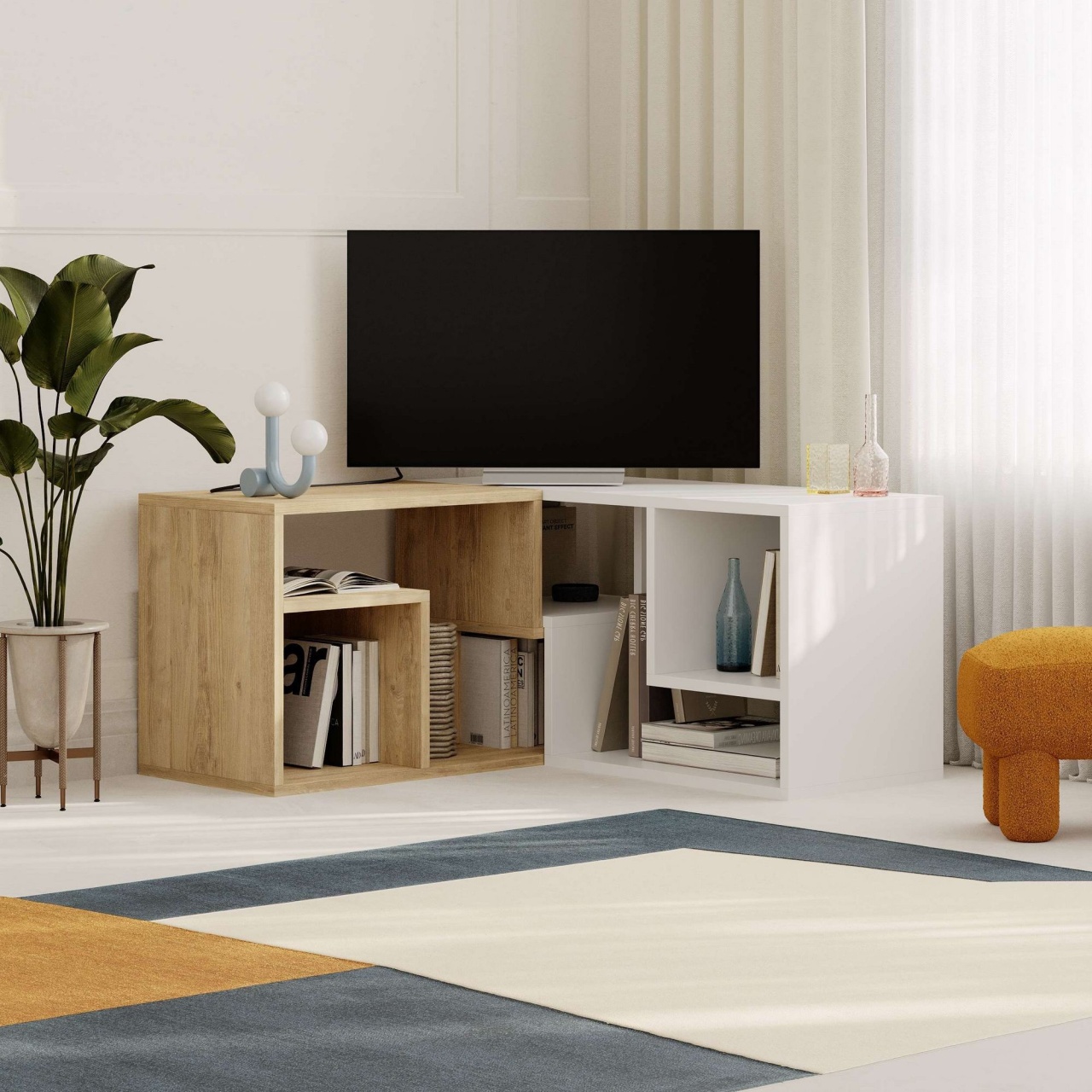 Comoda TV, Glis Sapphire, UnicUtil, Stejar Safir-Alb, Lățime: 145 cm, Înălțime: 44,8 cm, Adâncime: 35 cm - view 2