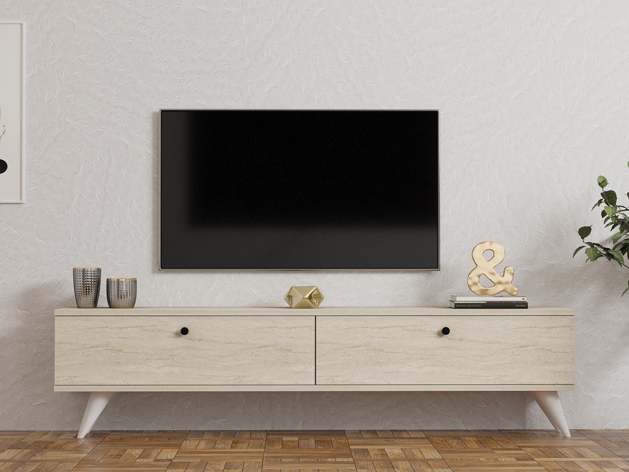 Comoda TV, Paris Travertine, UnicUtil, Travertin, Lățime: 160 cm, Înălțime: 40 cm, Adâncime: 25 cm - imagine 4