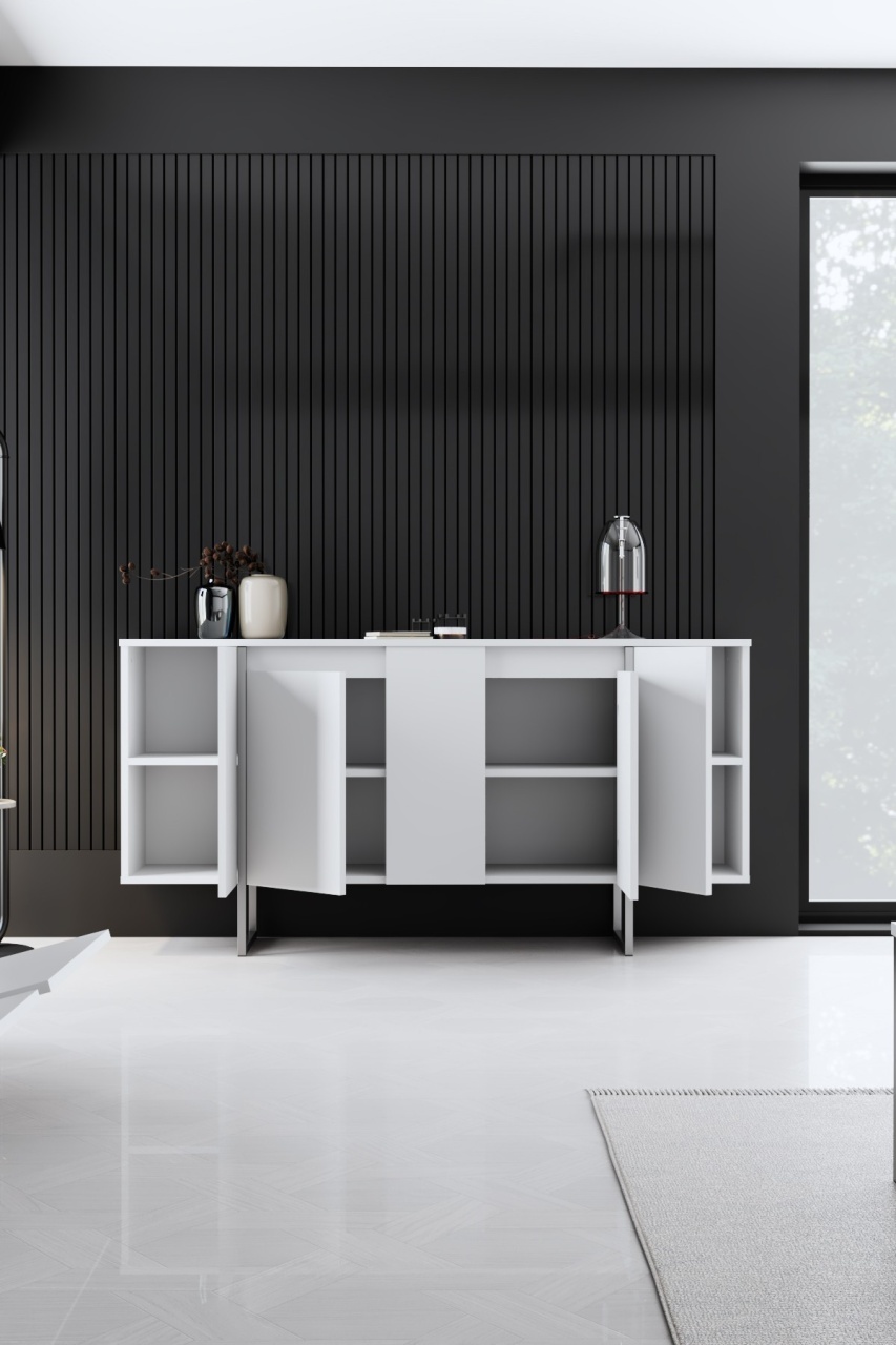 Consolă, Luxe White, UnicUtil, Alb-Argintiu, Lățime: 160 cm, Adâncime: 35 cm, Înălțime: 80 cm, 618BLY1302 - view 5