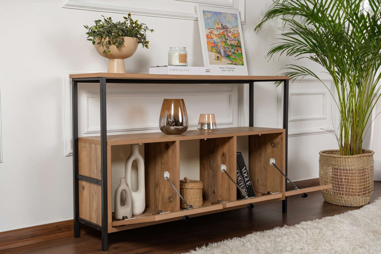 Consolă, Solace Atlantic, UnicUtil, Pin Atlantic-Negru, Lățime: Lățime: 120 cm, Înălțime: 77 cm, Adâncime: 29,5 cm - view 3
