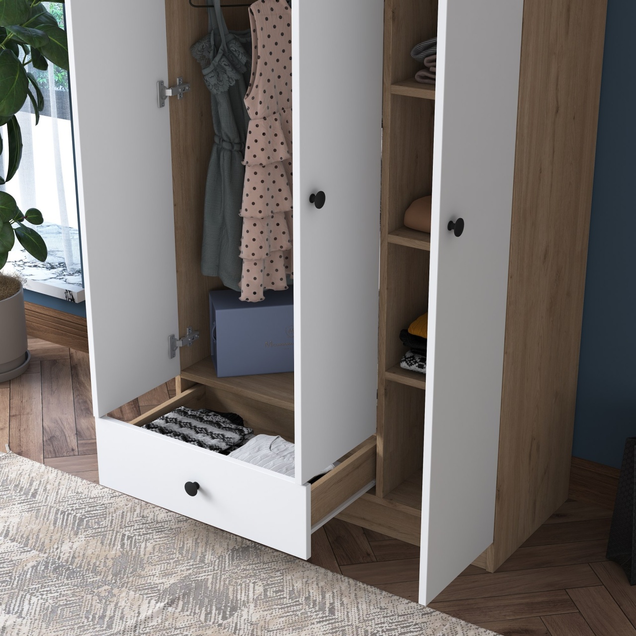 Dulap dressing, Ba117 2253, UnicUtil, Nuc-Alb, Lățime: 90 cm, Înălțime: 170 cm, Adâncime: 42,5 cm - view 7