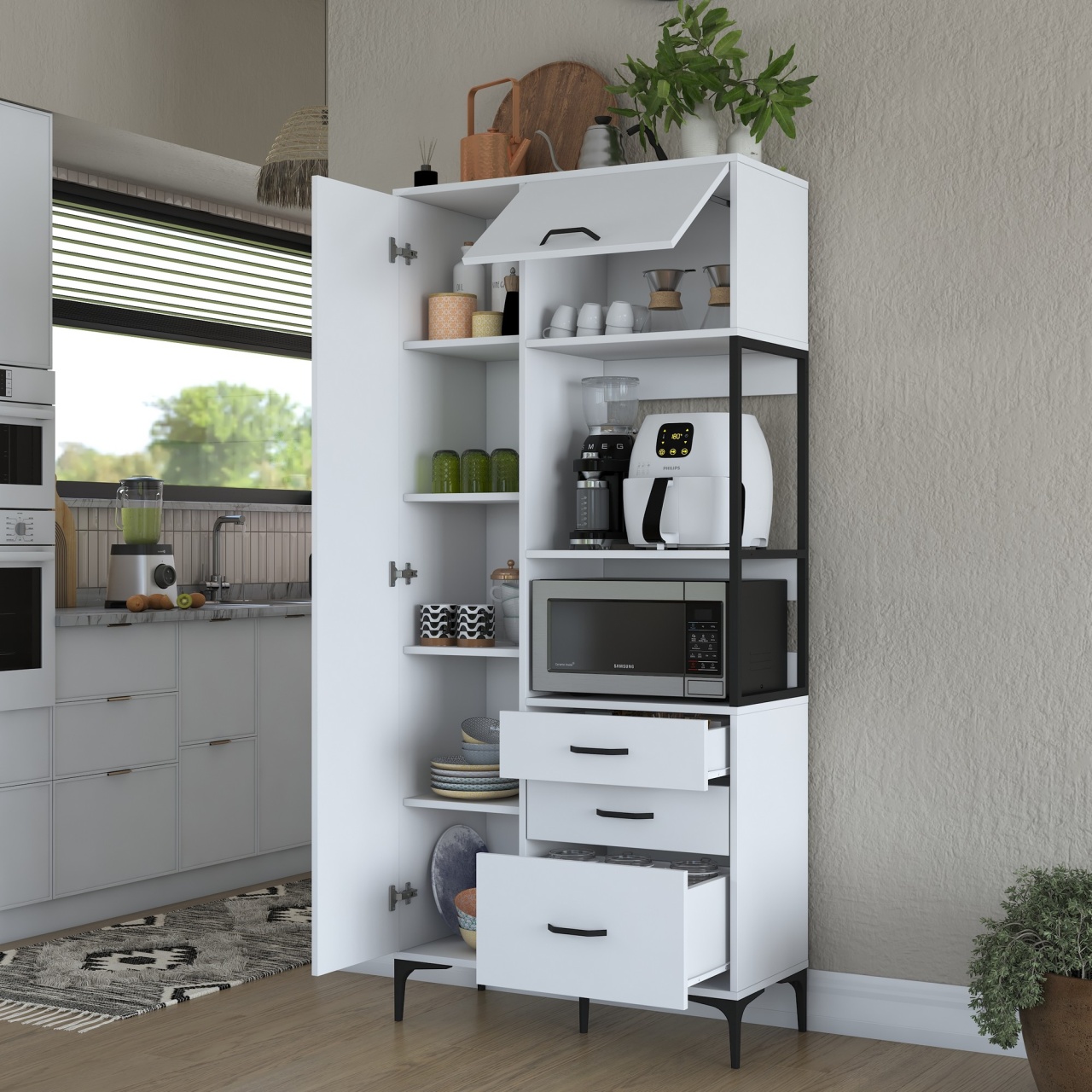 Dulap multifuncțional, Je112 2958, UnicUtil, Alb,Lățime: 90 cm, Înălțime: 198,6 cm, Adâncime: 40 cm - view 7