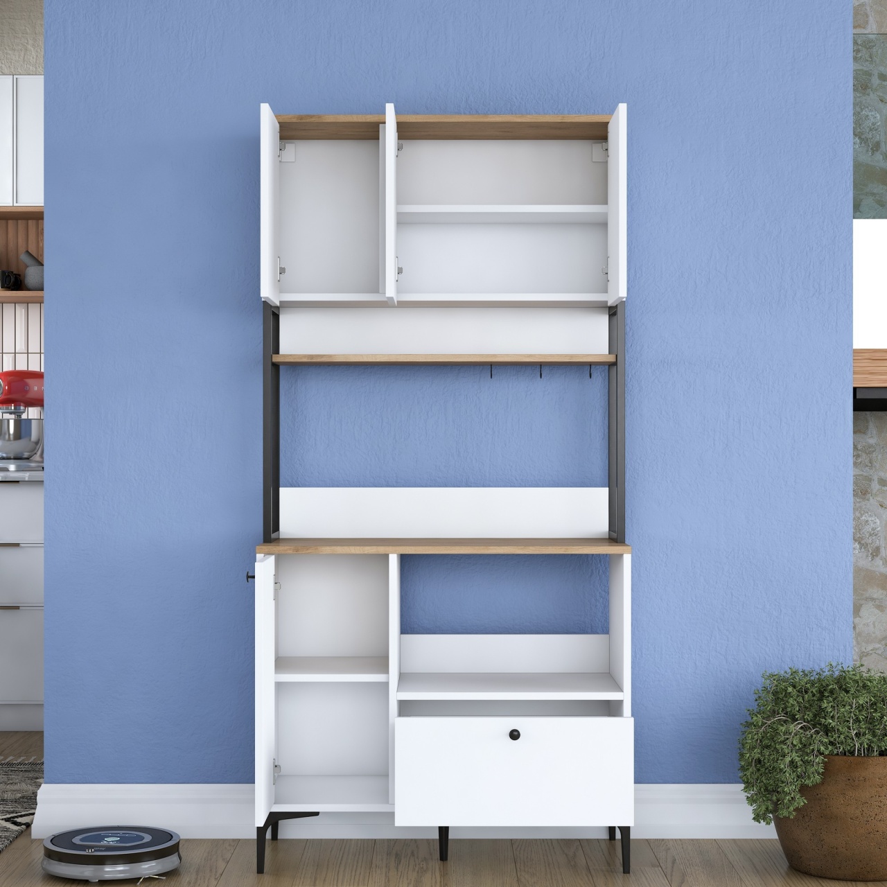 Dulap multifuncțional, Je159 3253, UnicUtil, Alb-Nuc, Lățime: 90 cm, Înălțime: 184,2 cm, Adâncime: 38 cm - view 5