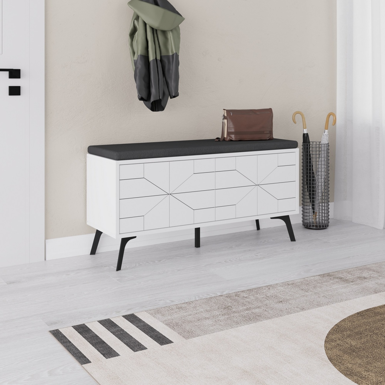 Dulap pentru pantofi, Dune Bench, UnicUtil, Alb, Lățime: 107 cm, Înălțime: 55 cm, Adâncime: 35 cm - view 2