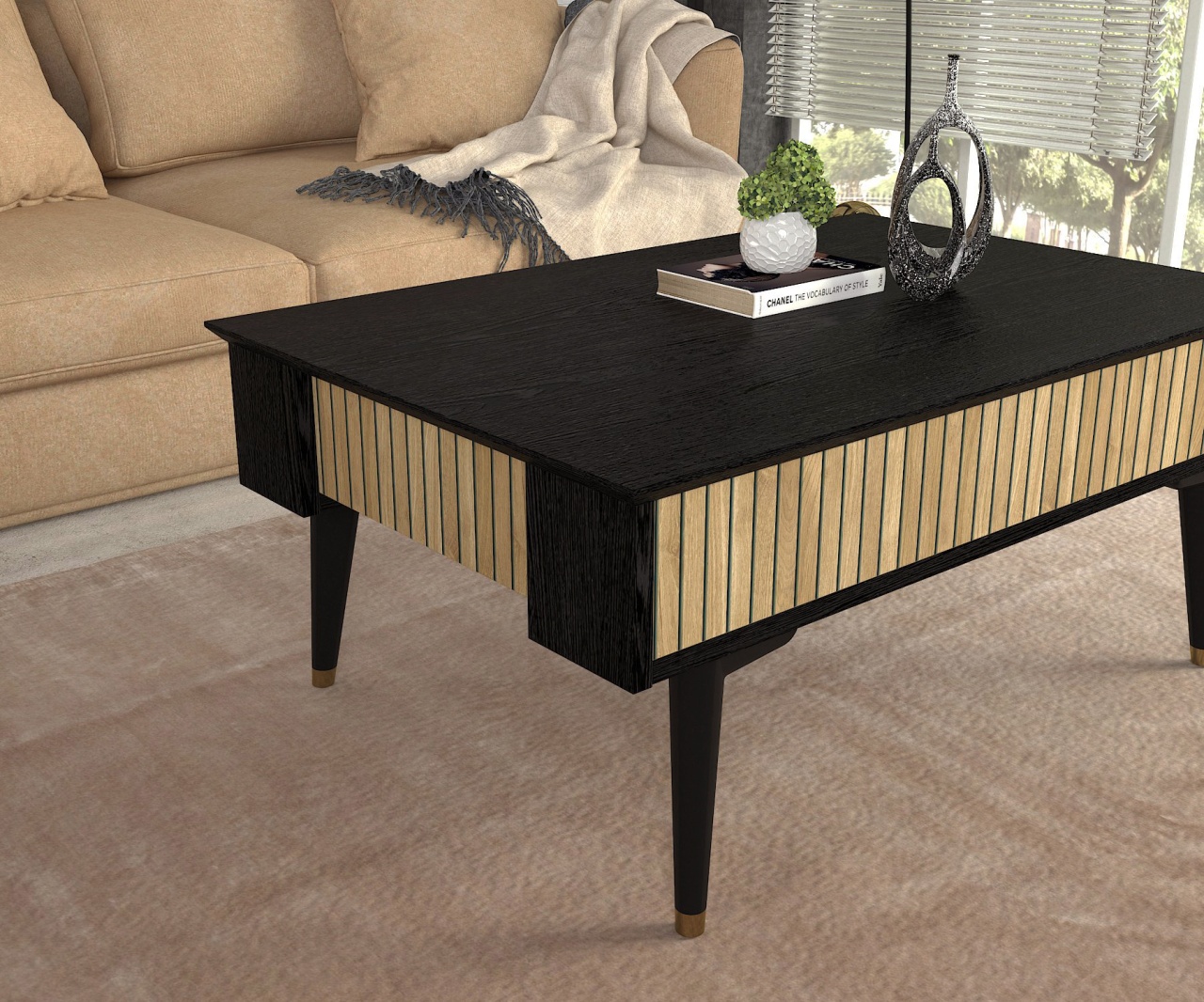 Masa de Cafea Contrast Lux, UnicUtil, 90 x 60 x 38, Natur-Negru - imagine 3